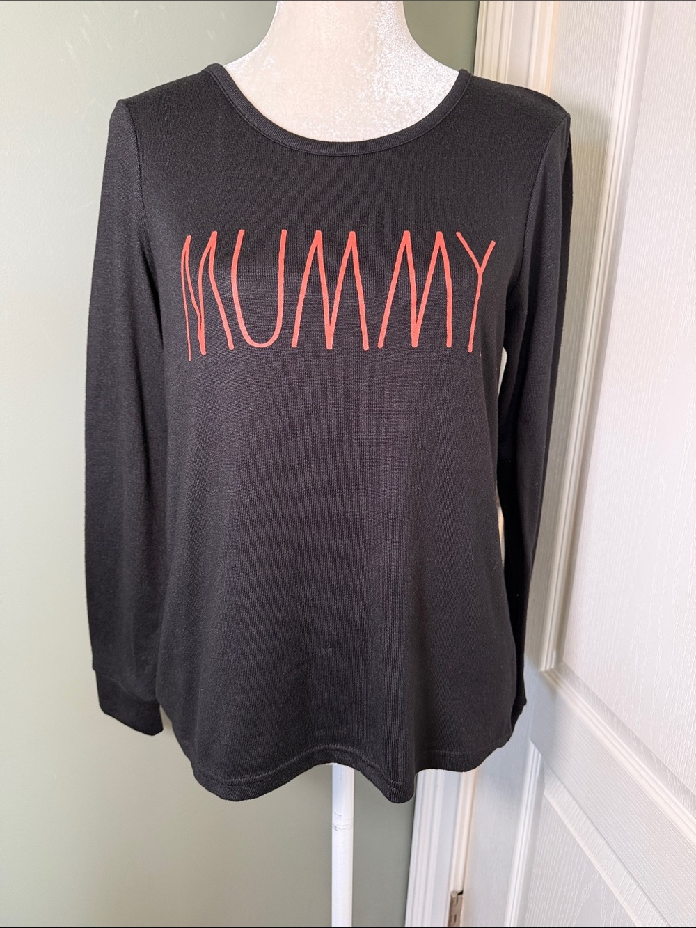 RAE DUNN Mummy Halloween Long Sleeve Top Black Orange Women’s Medium M